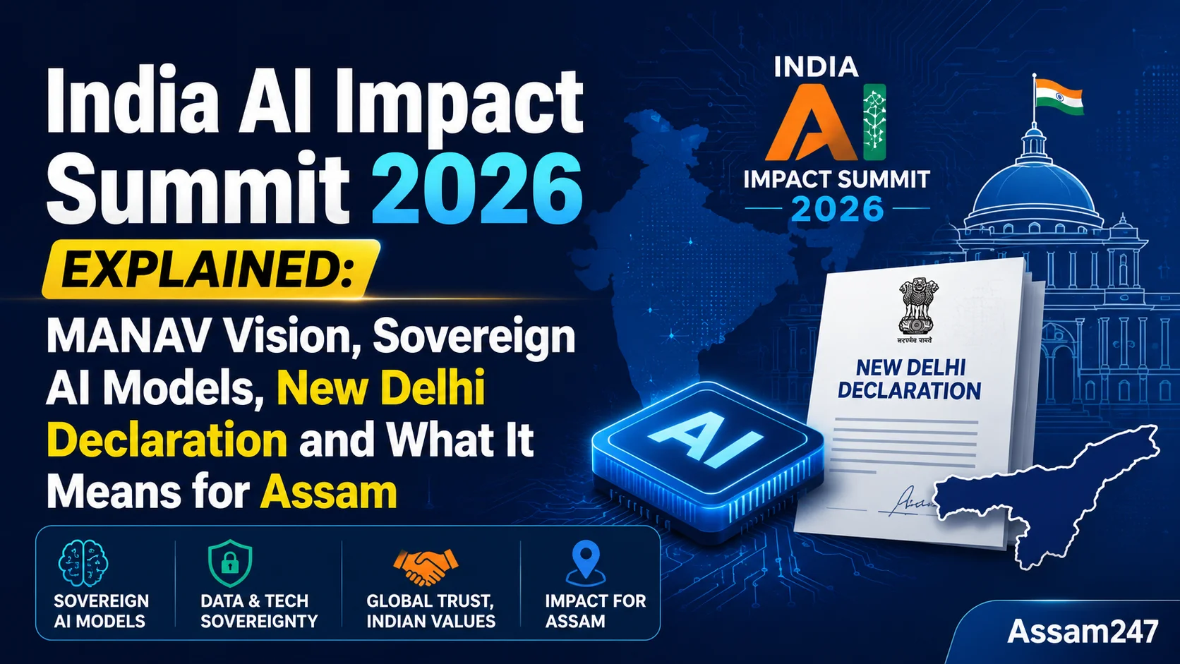 India AI Impact Summit 2026 Explained: MANAV Vision, Sovereign AI Models, New Delhi Declaration and What It Means for Assam