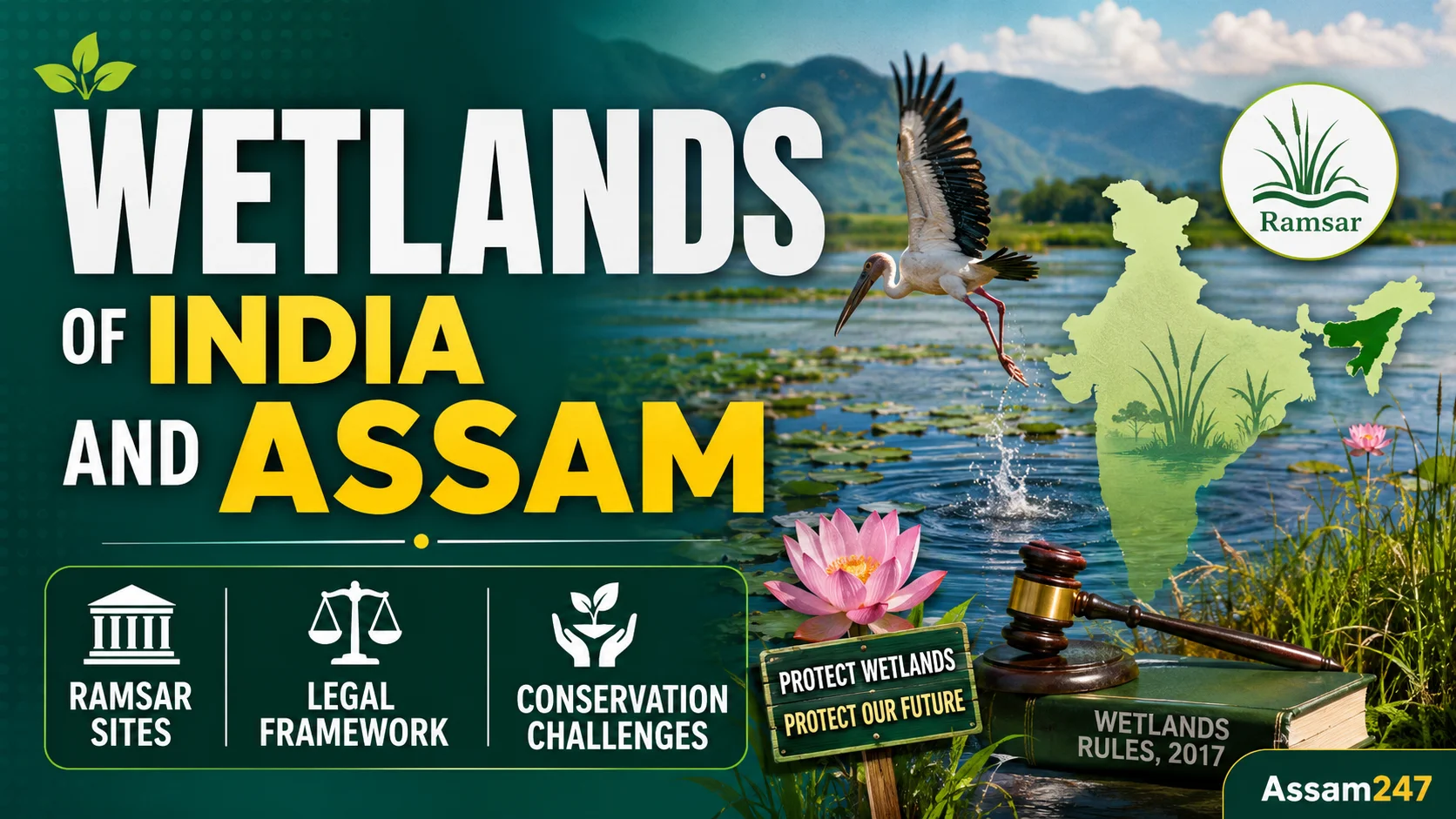 Wetlands of India and Assam: Ramsar Sites, Legal Framework, and Conservation Challenges