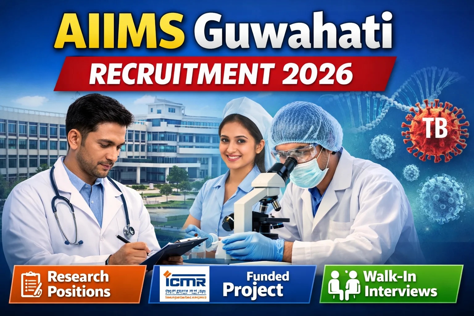 AIIMS Guwahati ICMR Project Recruitment 2026: Walk-in Interview for Research Scientist, Staff Nurse & Technical Support Posts