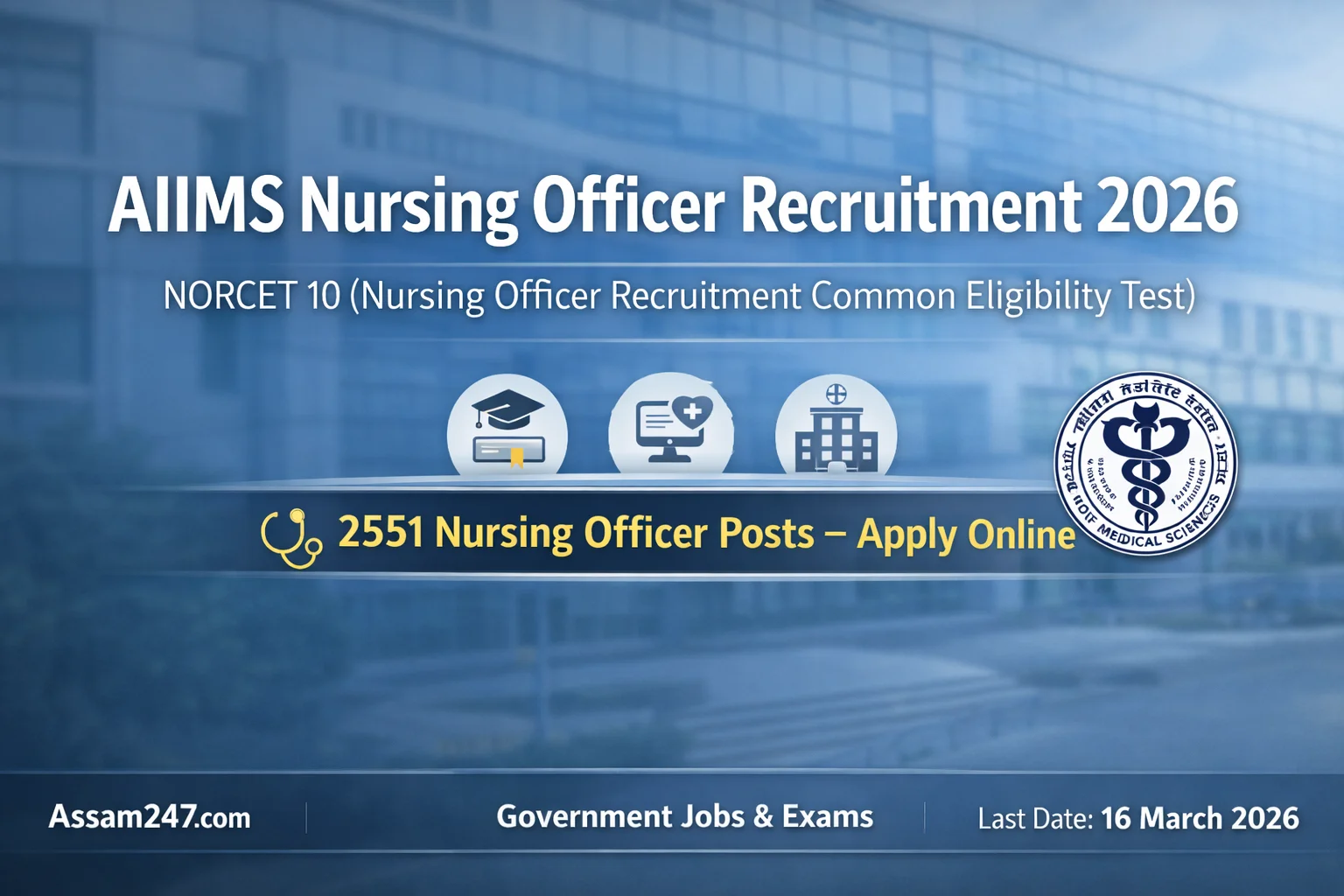 AIIMS Nursing Officer Recruitment 2026 (NORCET 10): 2551 Vacancies Across AIIMS India