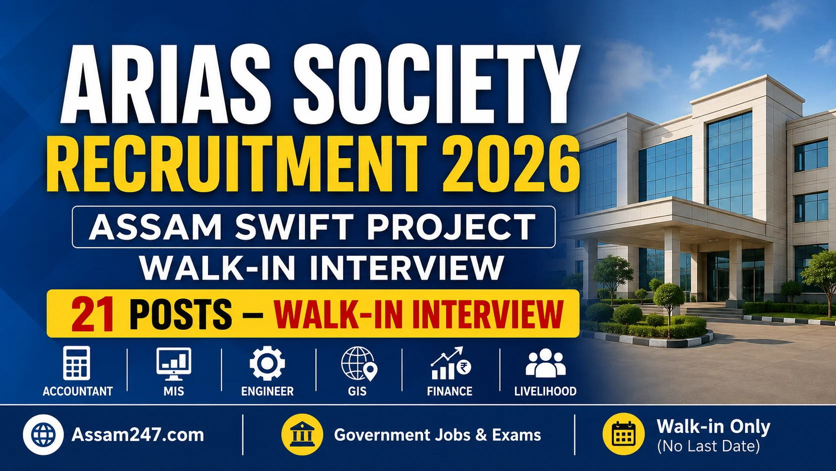 ARIAS Society SWIFT Project Recruitment 2026: Walk-In Interview for 21 Posts Across Assam
