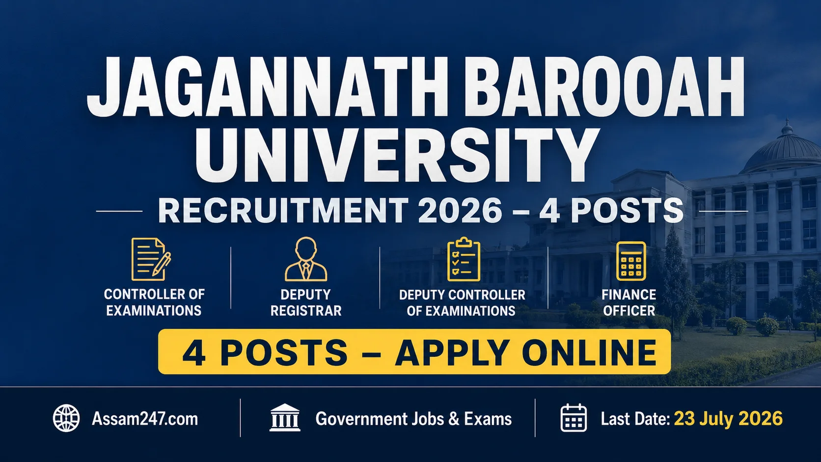 Jagannath Barooah University Recruitment 2026 – Apply for 4 Non-Teaching Posts