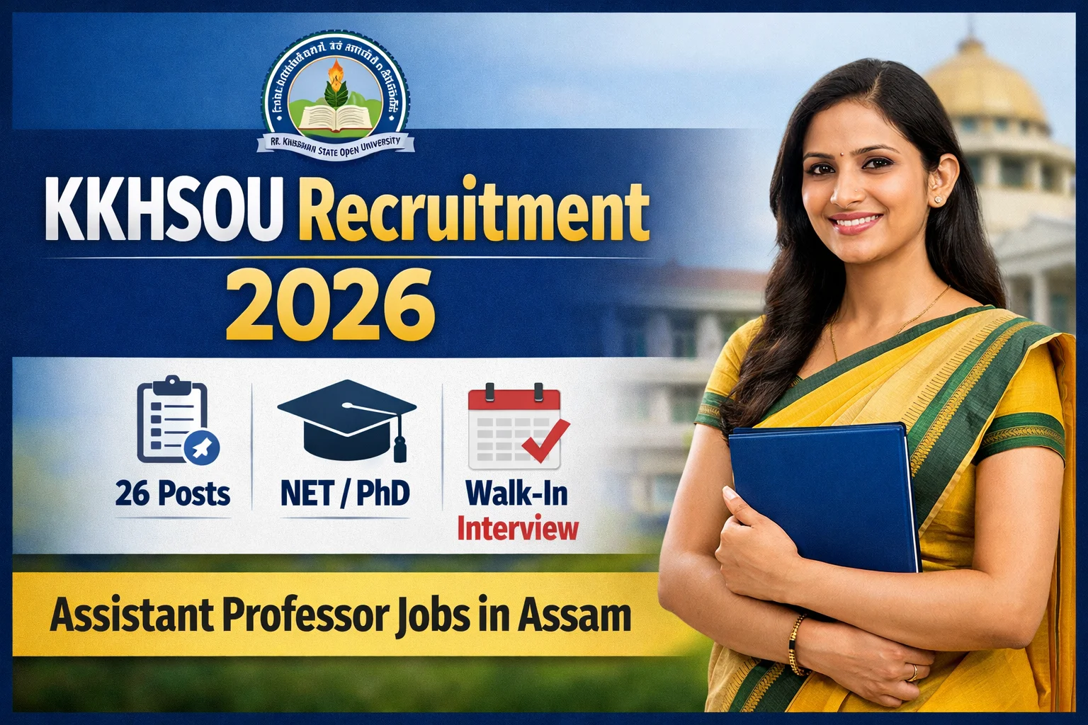 Krishna Kanta Handiqui State Open University Recruitment 2026: Walk-in Interview for 26 Contractual Assistant Professor Posts