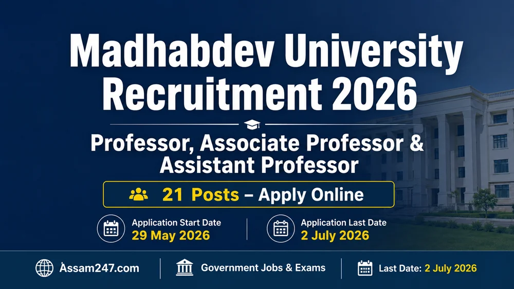 Madhabdev University Recruitment 2026 – Professor, Associate Professor & Assistant Professor (21 Posts)