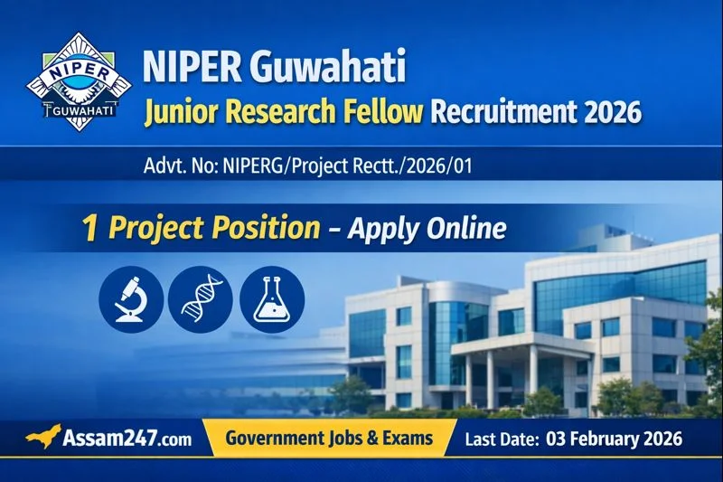 NIPER Guwahati Junior Research Fellow Recruitment 2026: Project Position Under Centre of Excellence (CoE)