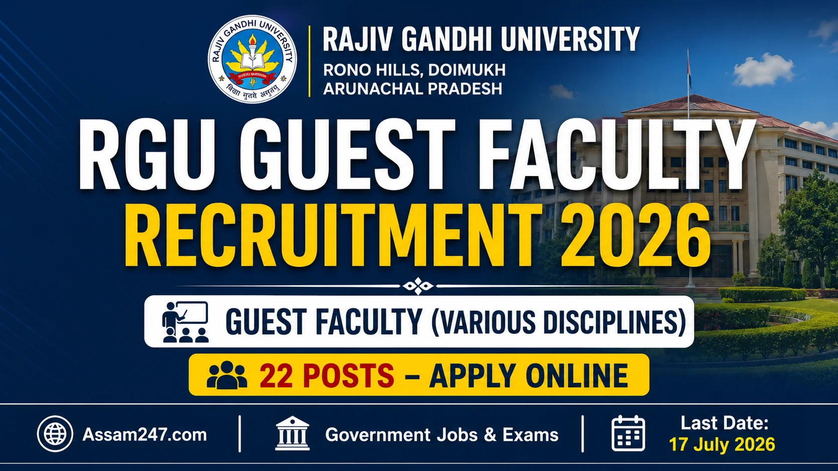 RGU Guest Faculty Recruitment 2026: Apply for 22 Teaching Positions at Rajiv Gandhi University